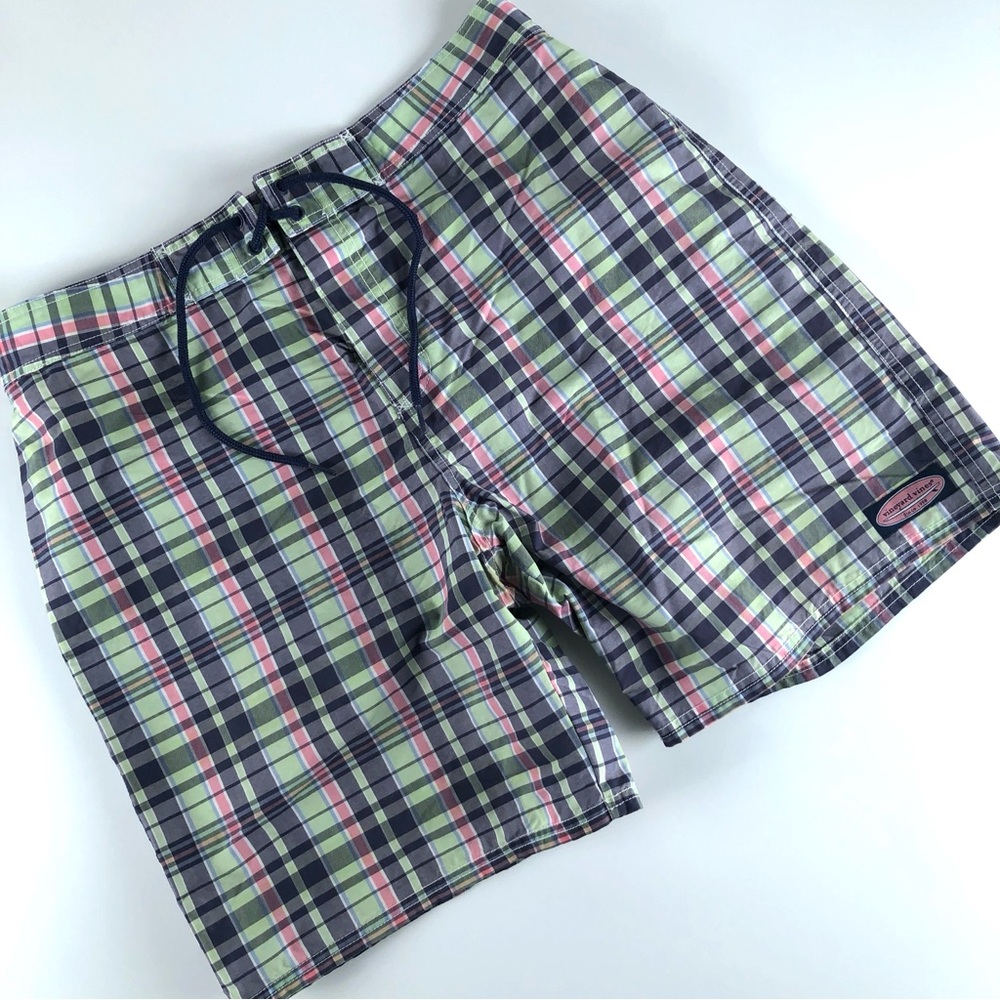 Vineyard Vines Board Shorts-Green Pink Blue Plaid. Men’s Size 34